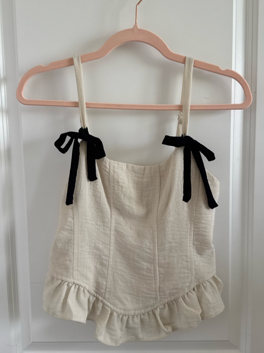 Willow Cream Tie-Shoulder Ruffle Tank